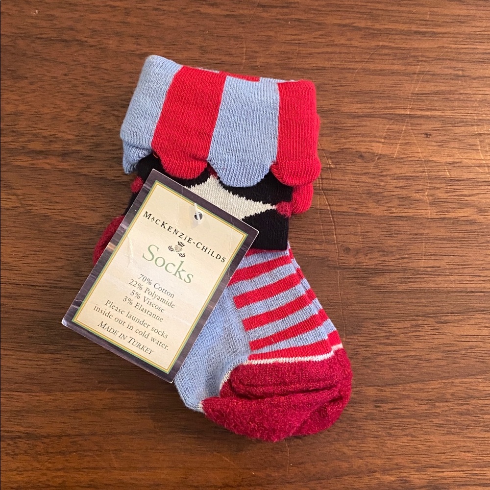NWT!! MacKenzie-Childs Kids Red and Blue Striped Socks